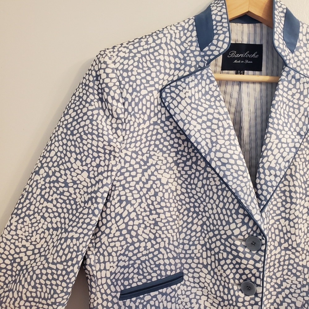 Bariloche Medium Spain Blazer Jacket Cotton Blue Polka Dots Buttons Formal Coat